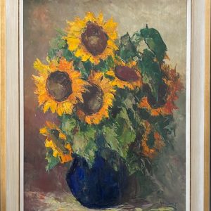 Schilderij bloemenstilleven met zonnebloemen, gesigneerd 2026_10_#34